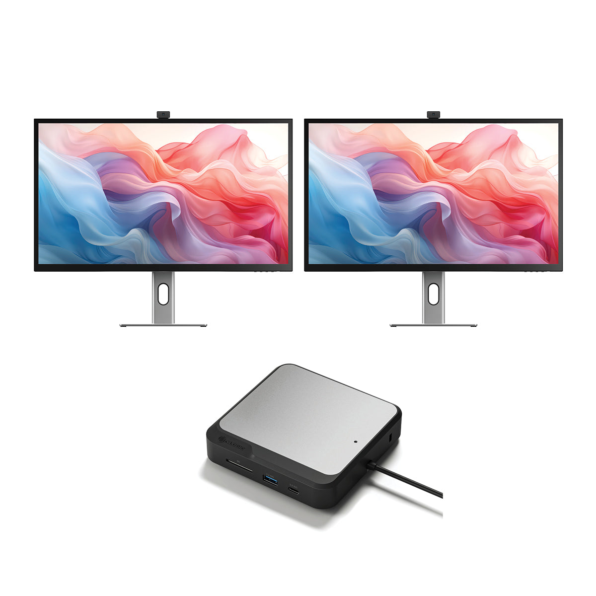 Clarity Max Touch 32" UHD 4K Monitor with USB-C Power Delivery, Webcam and Touch Screen (Pack of 2) + Dual 4K Universal Docking Station – HDMI Edition