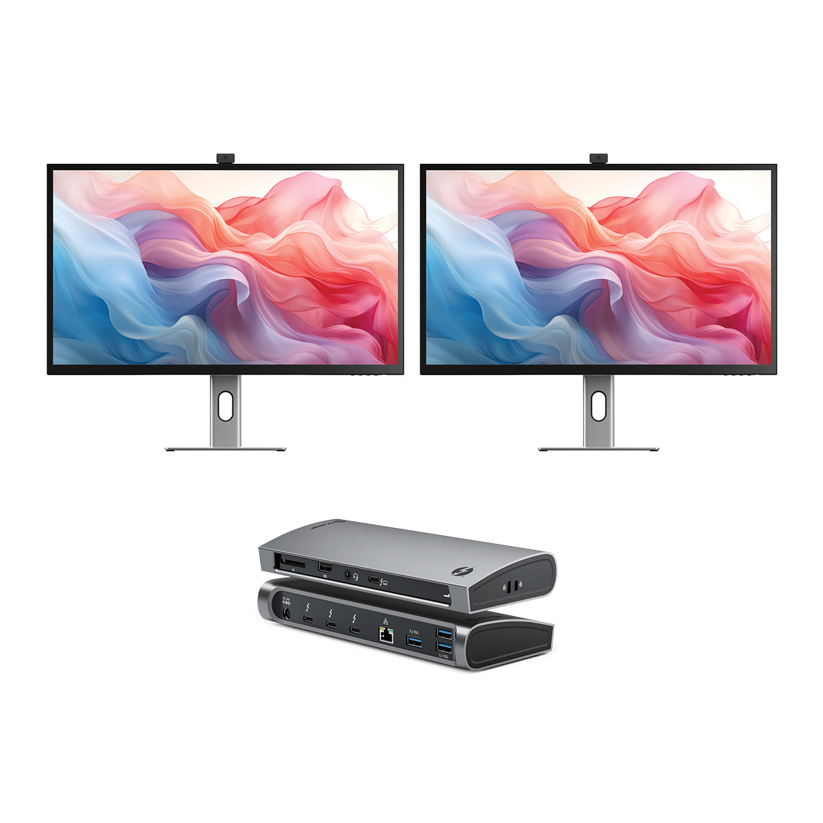 Clarity Max Touch 32" UHD 4K Monitor with USB-C Power Delivery, Webcam and Touch Screen (Pack of 2) + Thunderbolt 4 BLAZE Docking Station