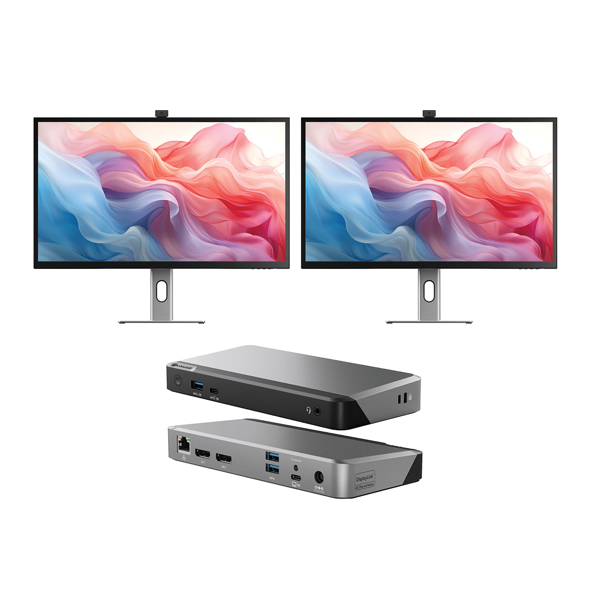 Clarity Max Touch 32" UHD 4K Monitor with USB-C Power Delivery, Webcam and Touch Screen (Pack of 2) + DX2 Dual 4K Display Universal Docking Station – with 65W Power Delivery