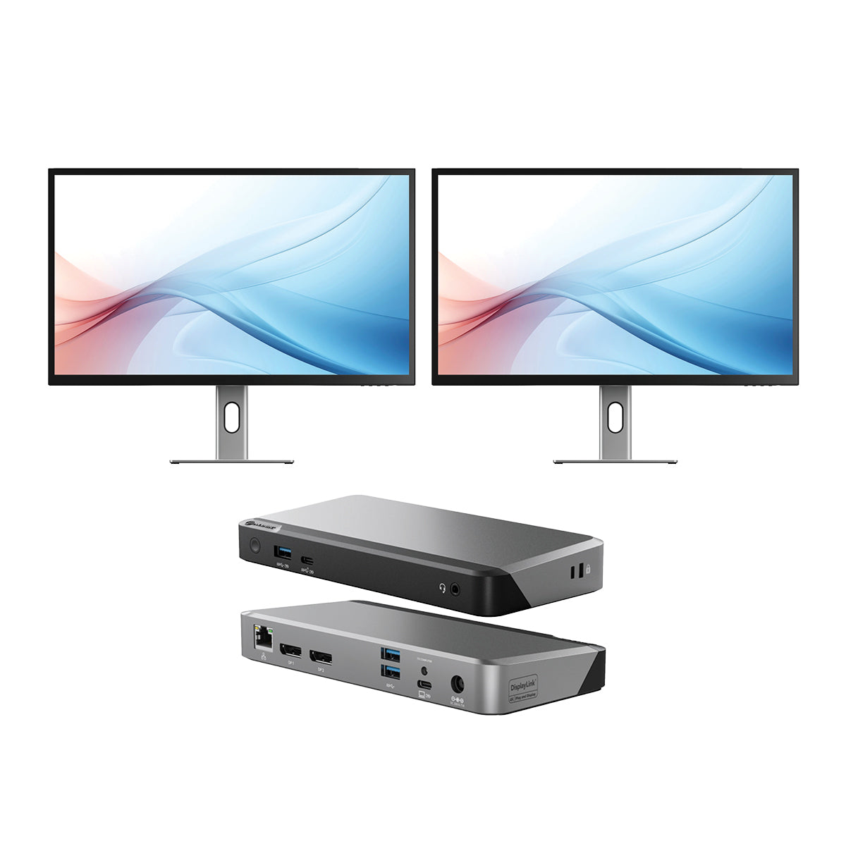 Clarity Max 32" UHD 4K Monitor with USB-C Power Delivery (Pack of 2) + DX2 Dual 4K Display Universal Docking Station – with 65W Power Delivery