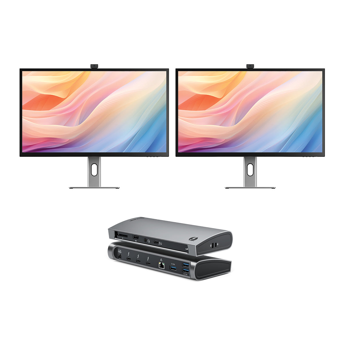 Clarity Max Pro 32" UHD 4K Monitor with USB-C Power Delivery and Webcam  (Pack of 2) + Thunderbolt 4 BLAZE Docking Station