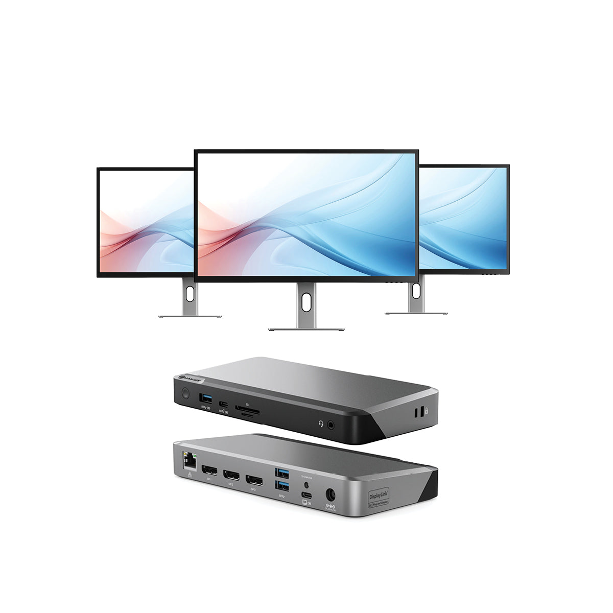 Clarity Max 32" UHD 4K Monitor with USB-C Power Delivery (Pack of 3) + DX3 Triple 4K Display Universal Docking Station – with 100W Power Delivery