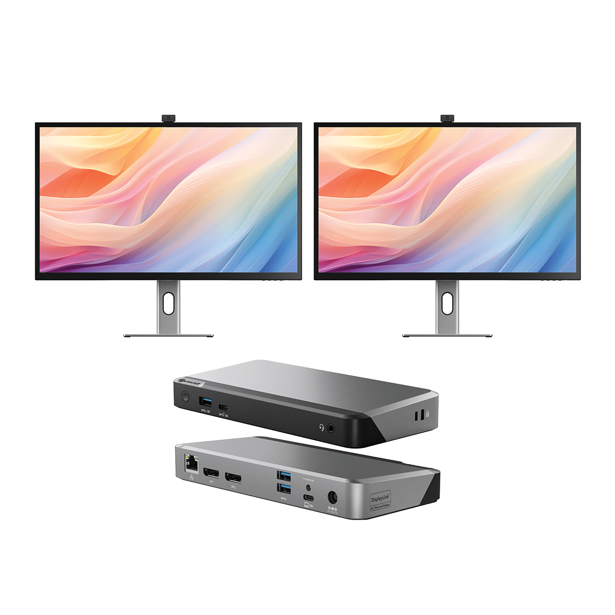 Clarity Max Pro 32" UHD 4K Monitor with USB-C Power Delivery and Webcam  (Pack of 2) + DX2 Dual 4K Display Universal Docking Station – with 65W Power Delivery