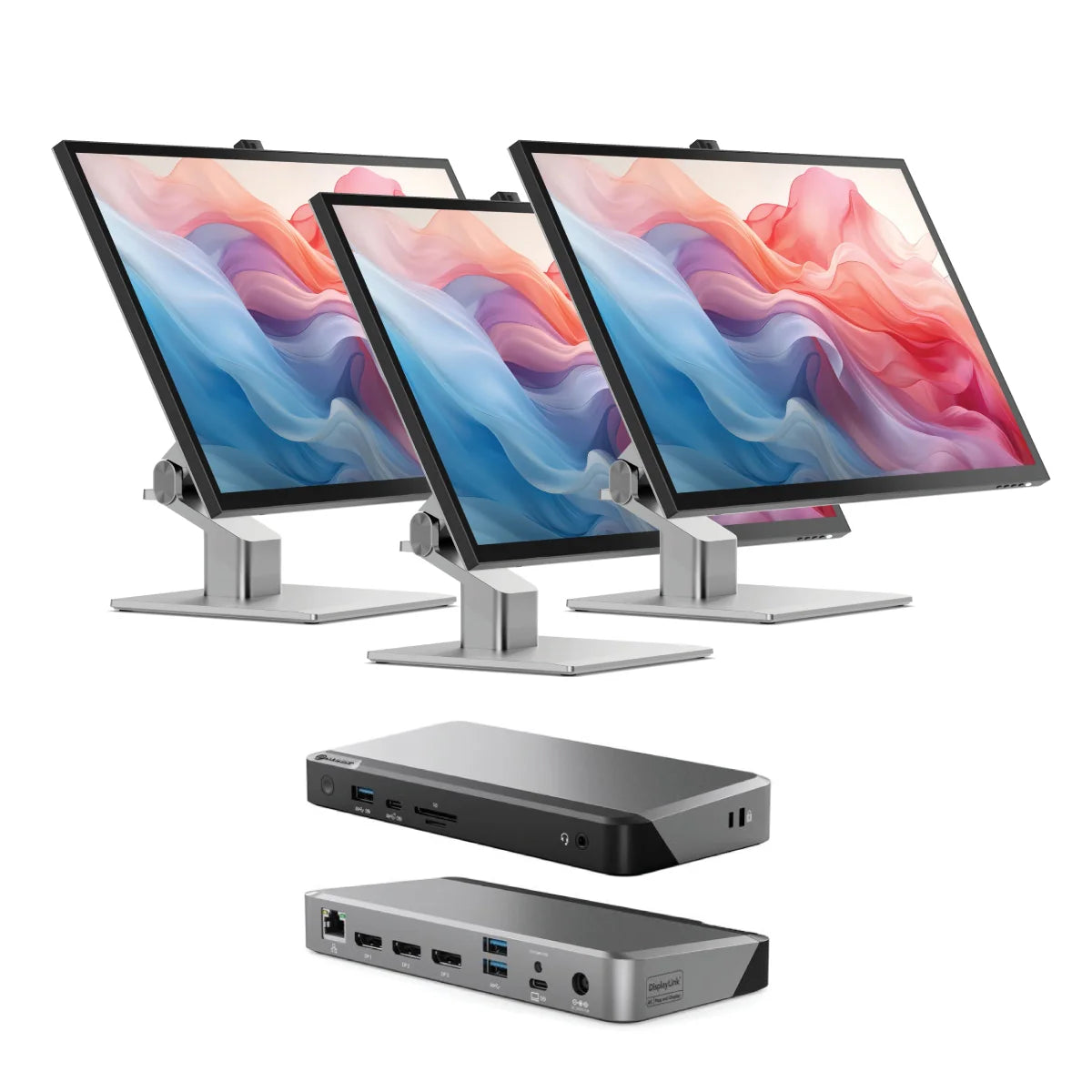 Clarity Fold Touch 32" 4K UHD Monitor with 65W Power Delivery, Webcam, Touchscreen & Fold Stand (Pack of 3) + DX3 Triple 4K Display Universal Docking Station _ with 100W Power Delivery