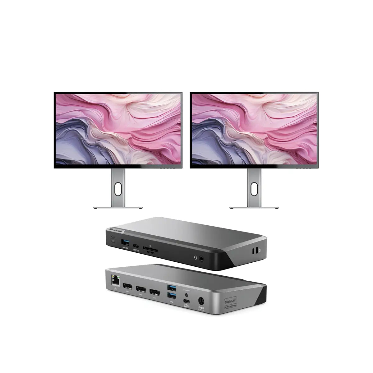 CLARITY 27'' UHD 4K Monitor (Pack of 2) + DX2 Dual 4K Display Universal Docking Station - with 65W Power Delivery