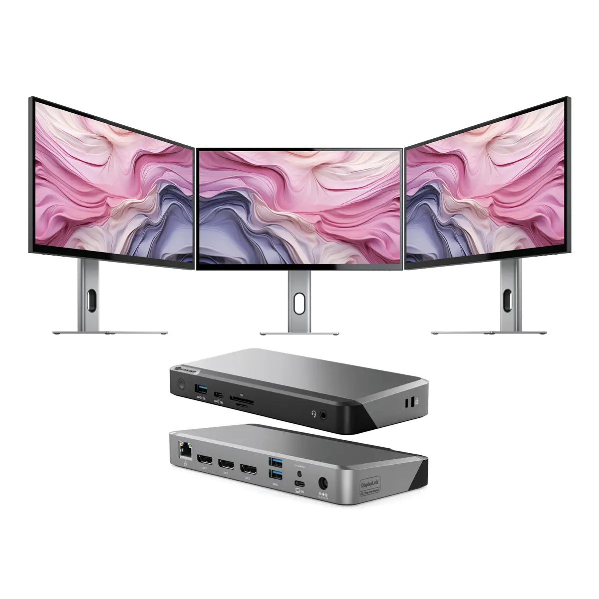 CLARITY 27'' UHD 4K Monitor (Pack of 3) + DX3 Triple 4K Display Universal Docking Station - with 100W Power Delivery