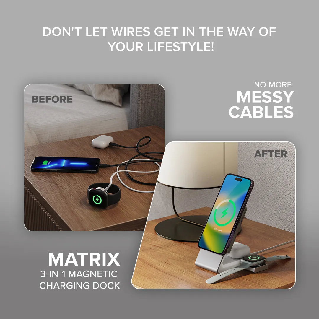 Matrix 3-in-1 Magnetic Charging Dock with Apple Watch Charger