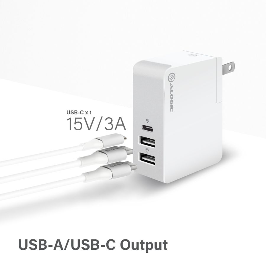 USB-C Laptop/Macbook Wall Charger 45W with Power Delivery & USB-A Charging Ports - Travel Edition with AU, EU, UK, US Plugs