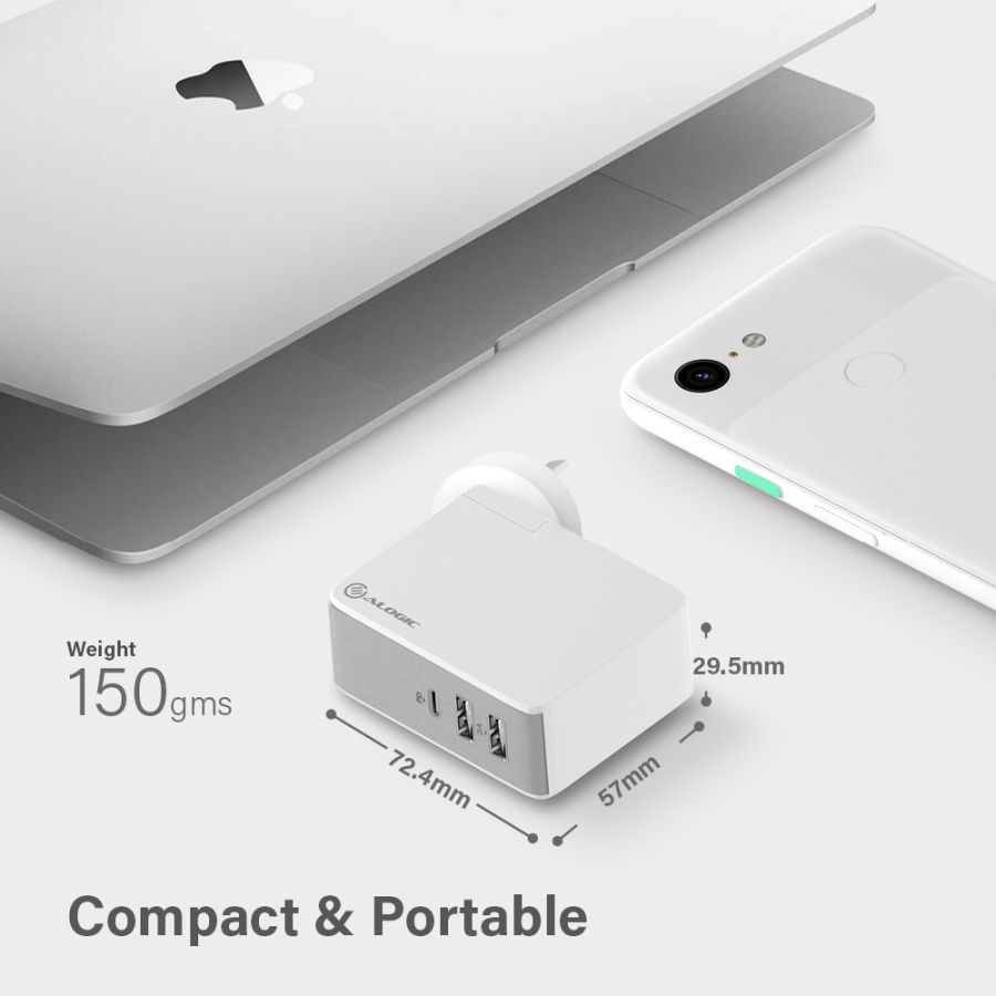 USB-C Laptop/Macbook Wall Charger 45W with Power Delivery & USB-A Charging Ports - Travel Edition with AU, EU, UK, US Plugs