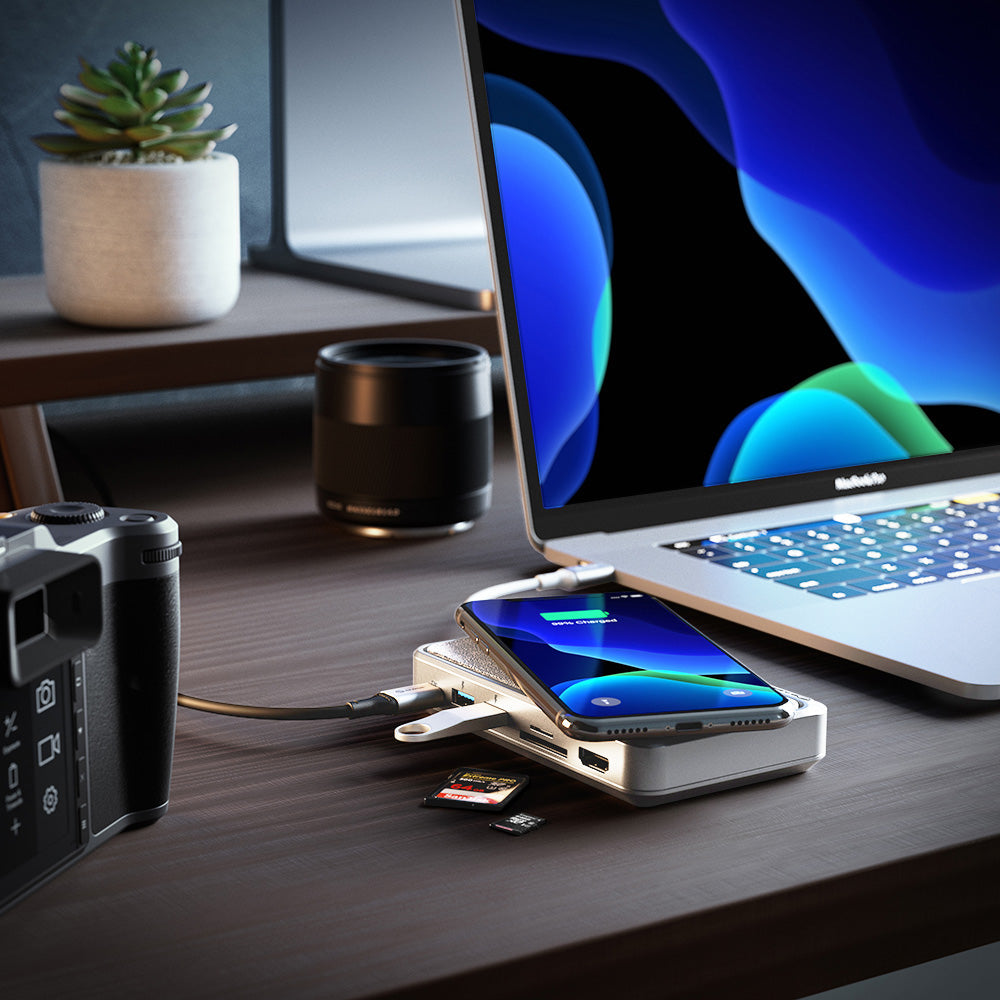 USB-C Dock Wave | ALL-IN-ONE / USB-C Hub with Power Delivery, Power Bank & Wireless Charger