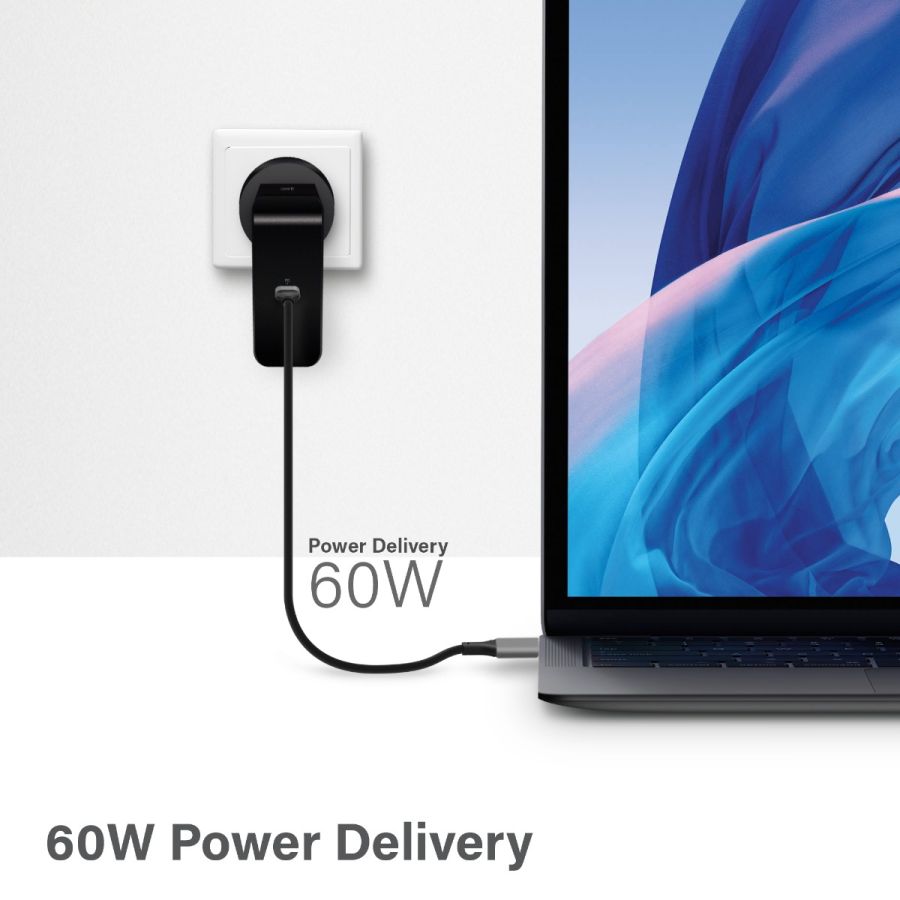 USB-C Laptop/Macbook Wall Charger 60W with Power Delivery Travel Edition with AU, EU, UK, US Plugs and 2m Cable